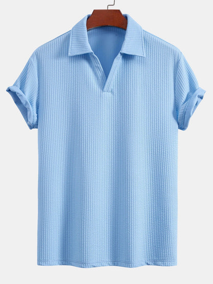 Textured V-Neck Polo & Trousers Set