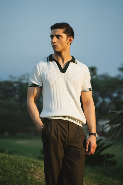 Drop Needle Knitted Polo Shirt