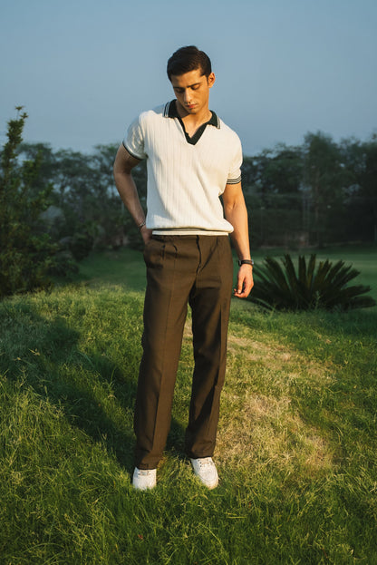 Drop Needle Knitted Polo Shirt