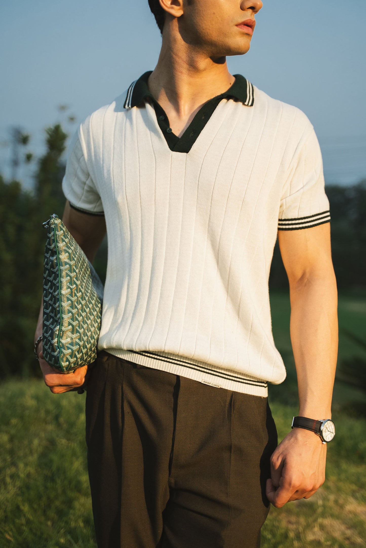 Drop Needle Knitted Polo Shirt