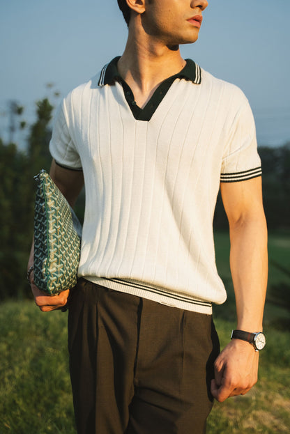 Drop Needle Knitted Polo Shirt