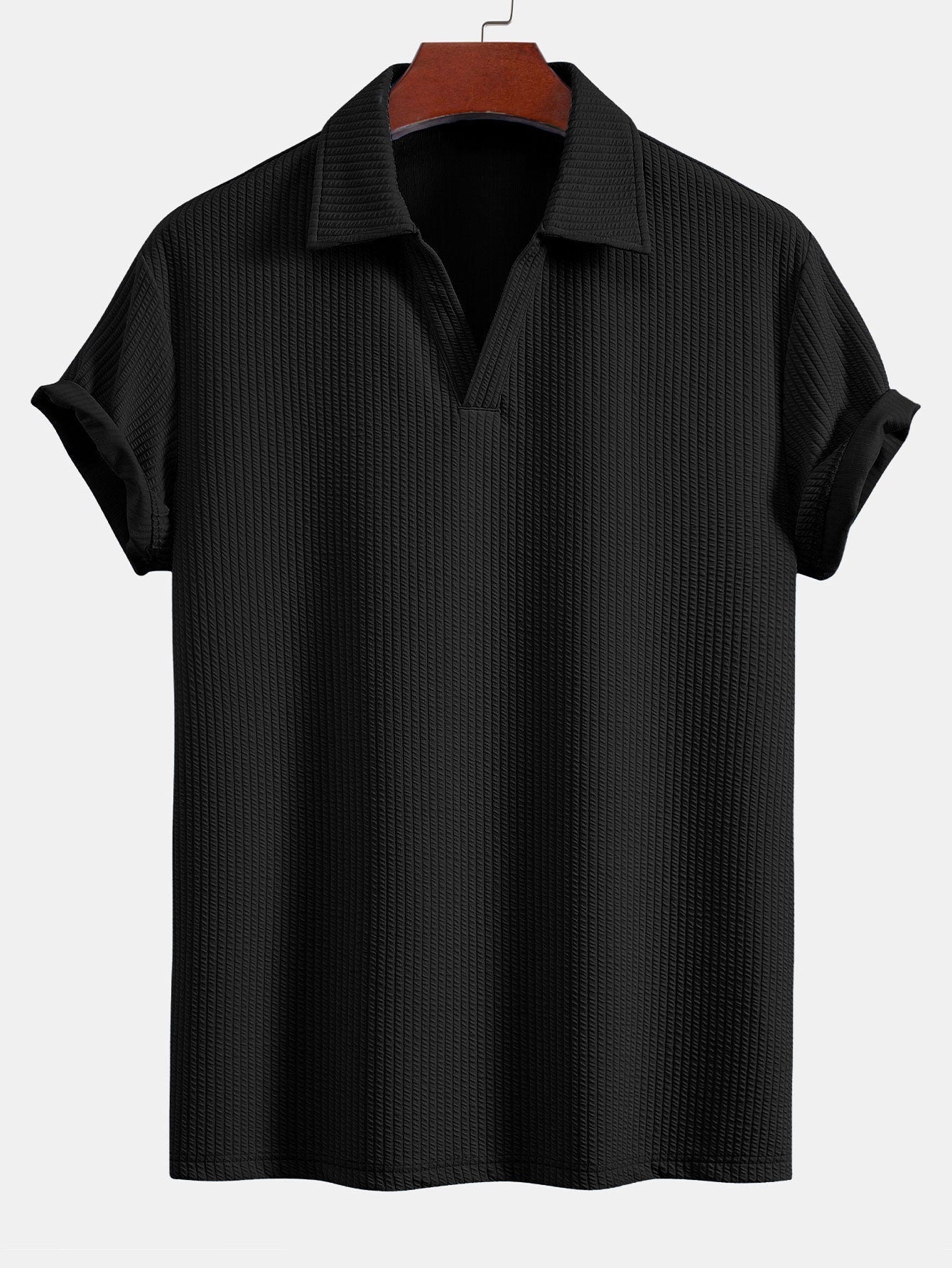 Textured V-Neck Polo & Trousers Set