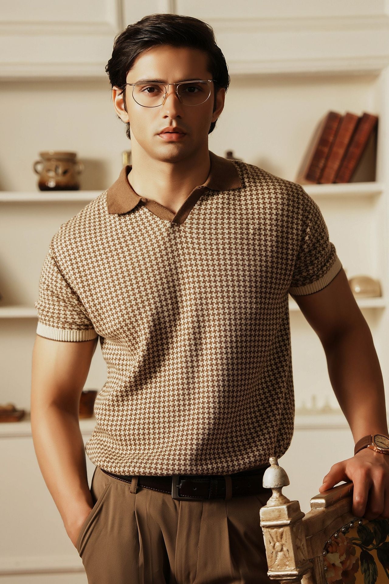 Abstract Jacquard Knit Polo Shirt
