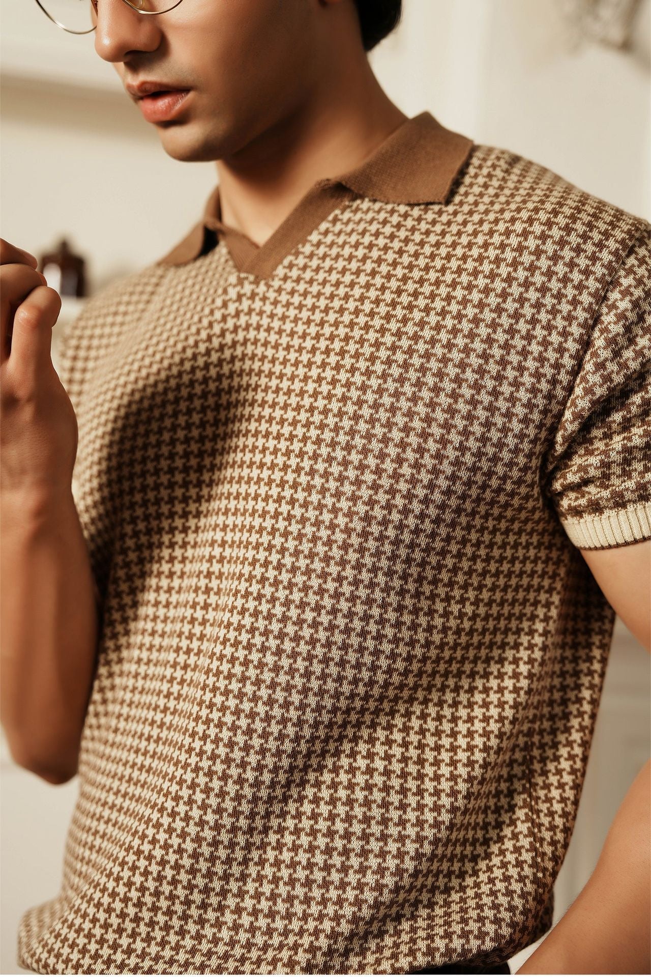 Abstract Jacquard Knit Polo Shirt