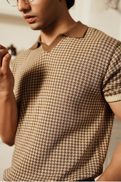Abstract Jacquard Knit Polo Shirt