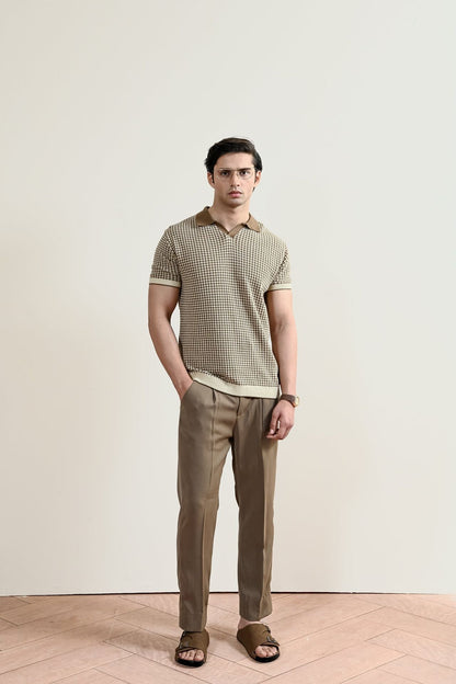 Abstract Jacquard Knit Polo Shirt