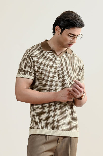 Abstract Jacquard Knit Polo Shirt