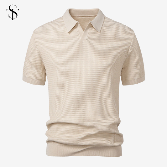 ST - V-Neck Polo Shirt with Wave Jacquard Knit