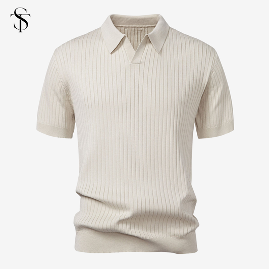 ST - Striped V-Neck Knit Polo