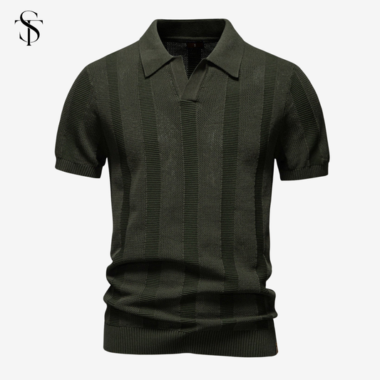 ST - Striped Hollow Knit V-Neck Polo