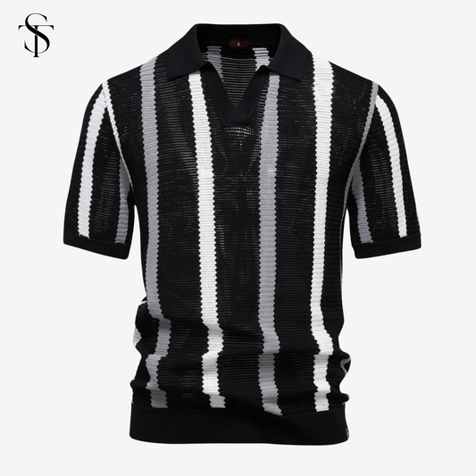 ST - Striped V-Neck Knit Polo Shirt