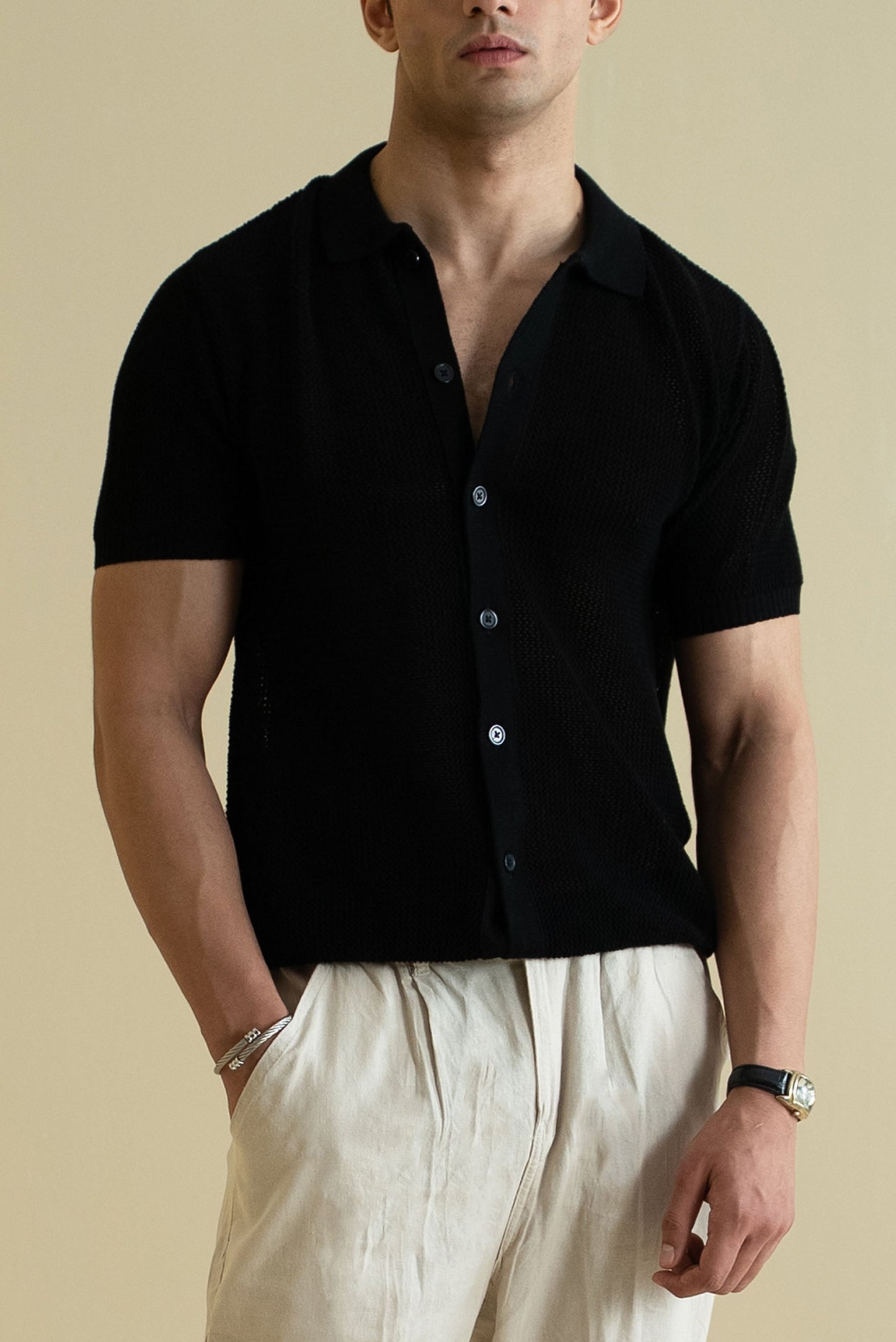 Crochet Knitted Button Down Shirt