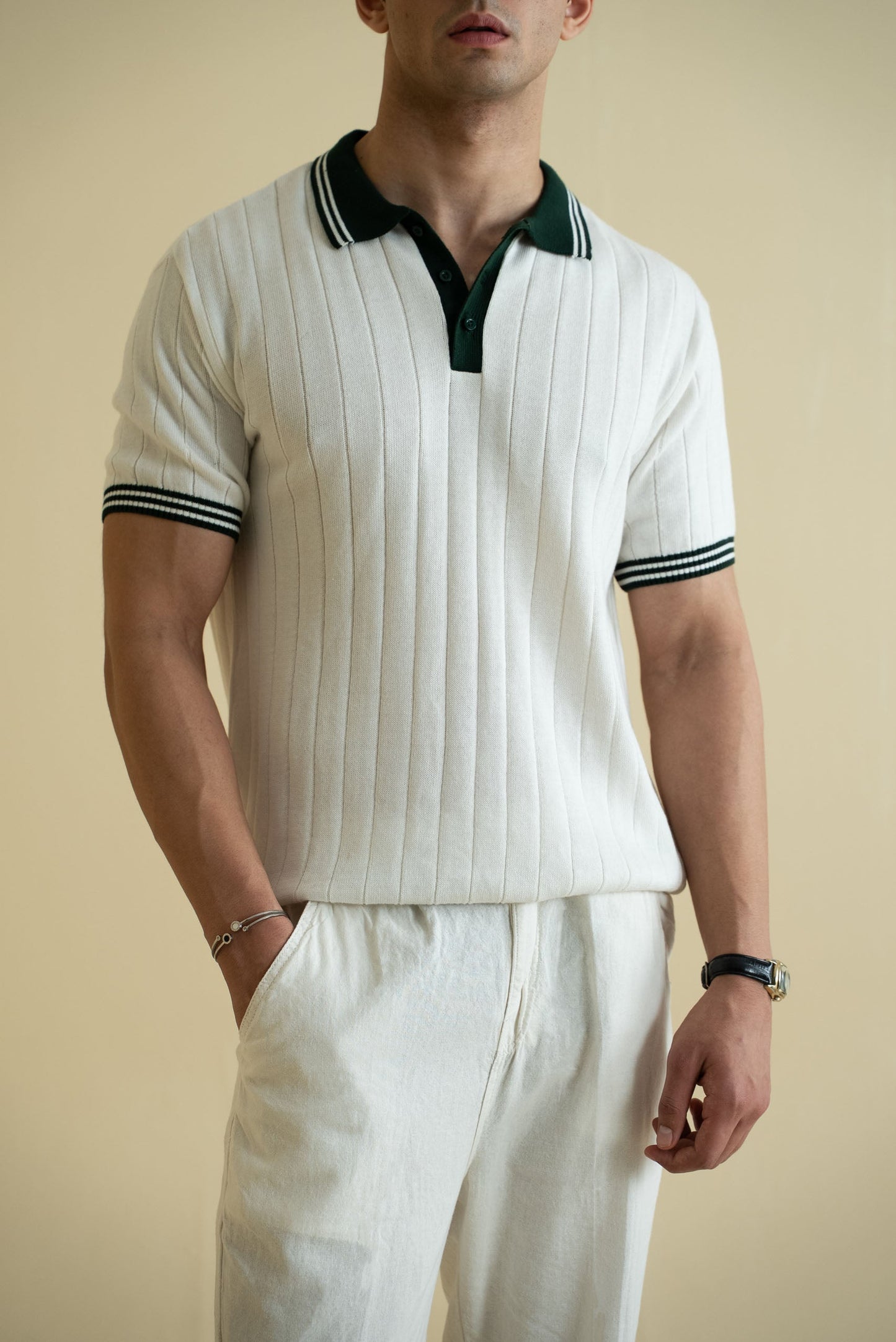 Drop Needle Knitted Polo Shirt
