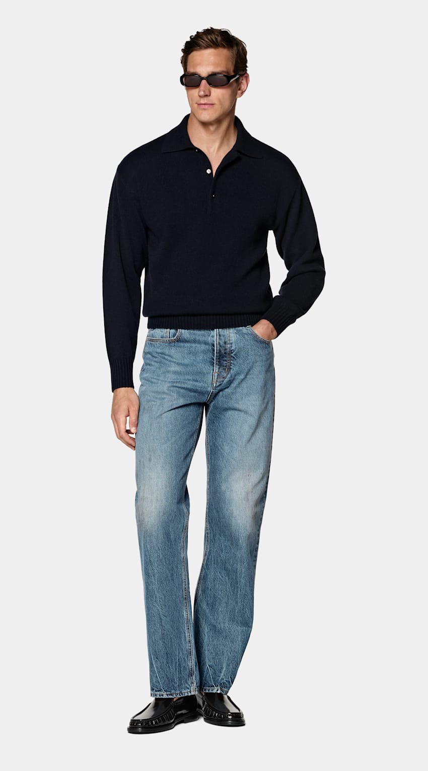 Navy Long Sleeve Polo