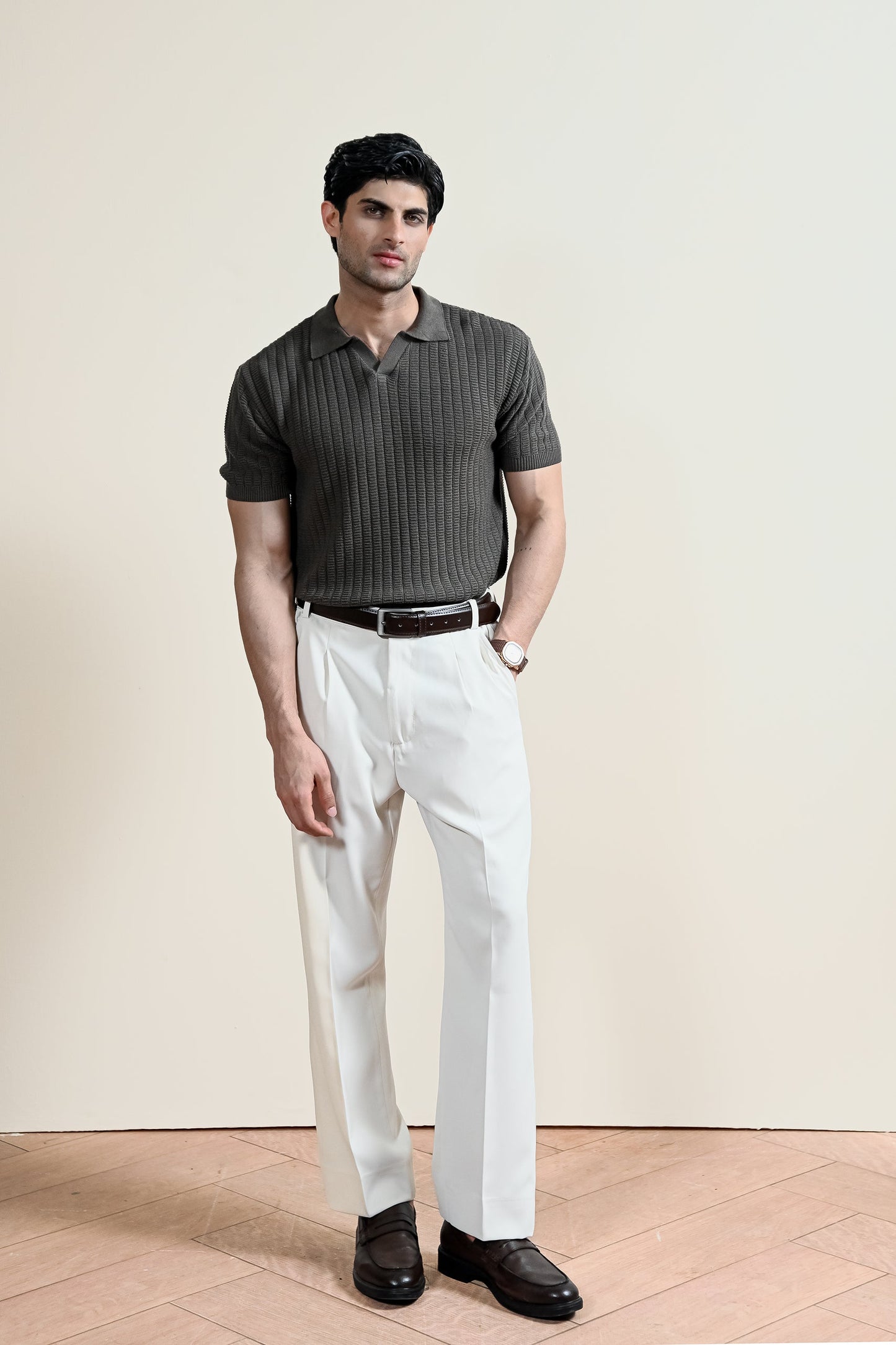 Textured Knit Polo Shirt