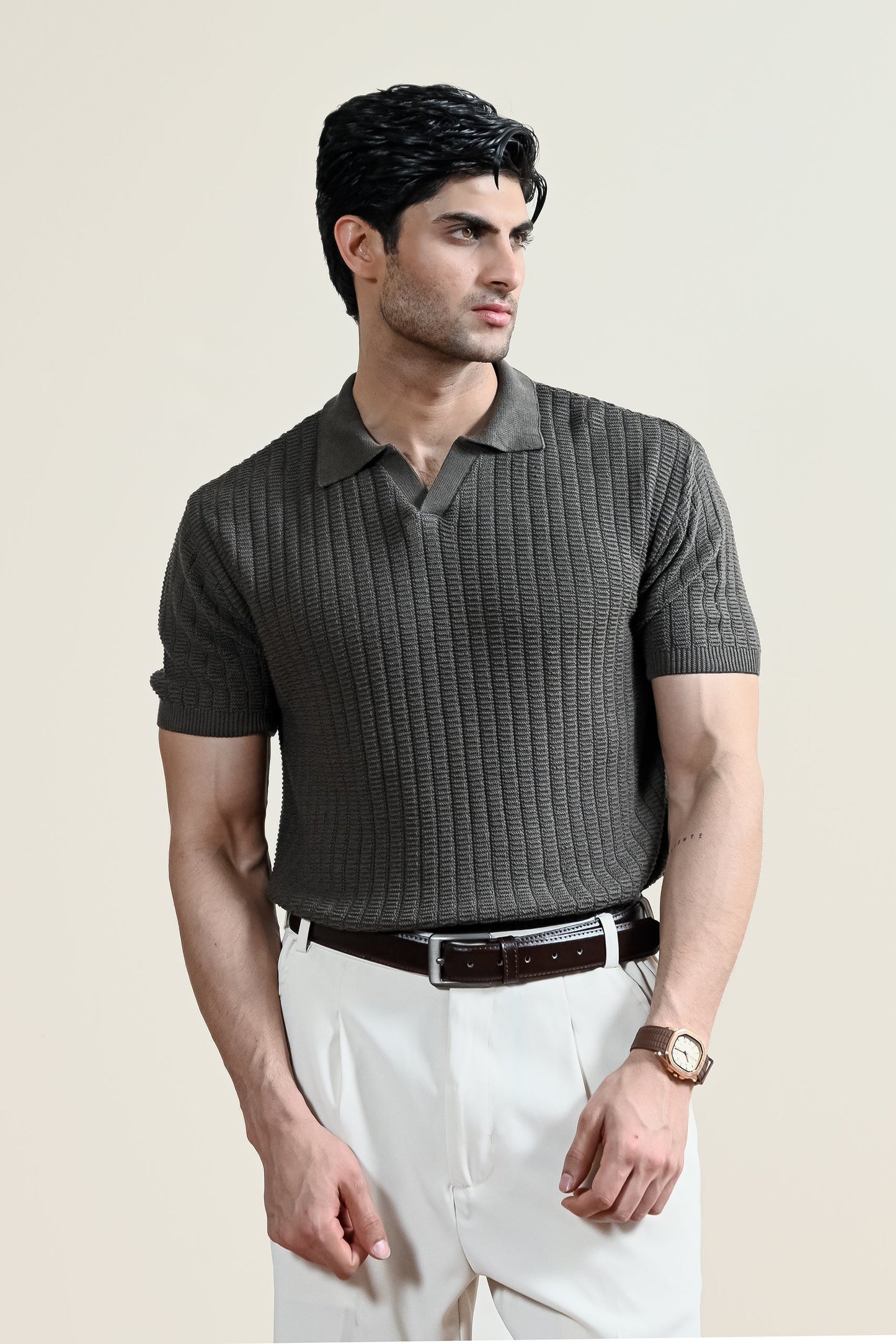 Textured Knit Polo Shirt