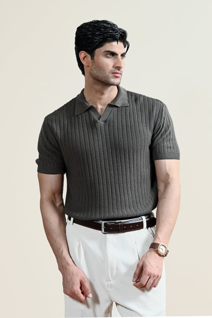 Textured Knit Polo Shirt