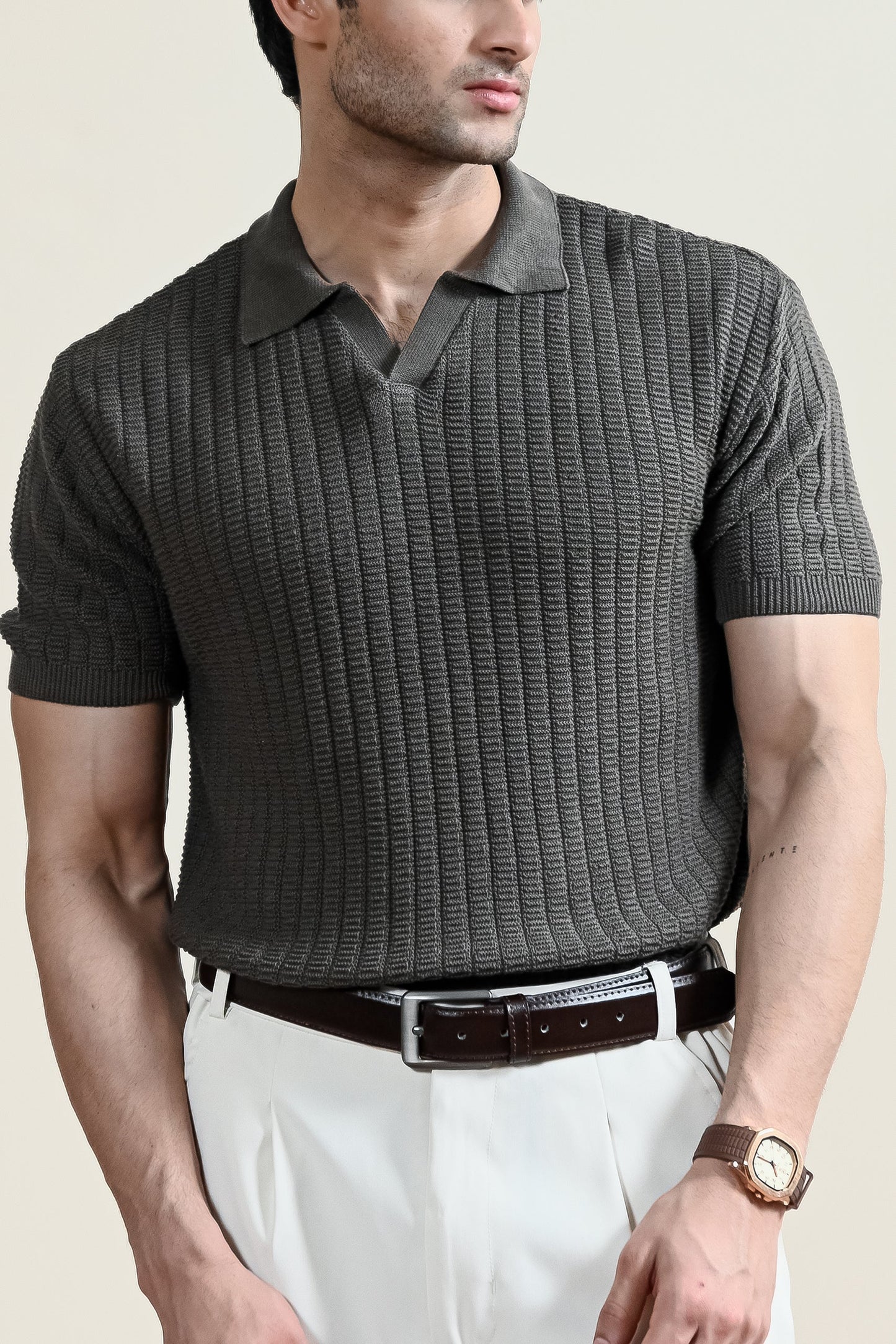 Textured Knit Polo Shirt