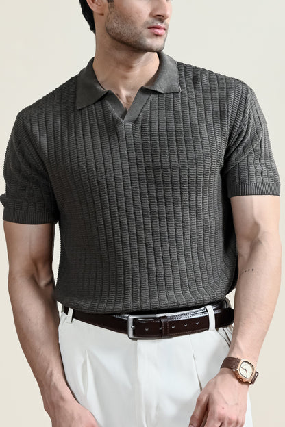 Textured Knit Polo Shirt