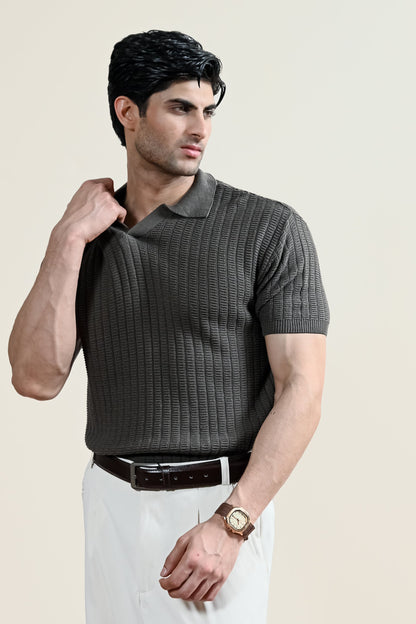 Textured Knit Polo Shirt