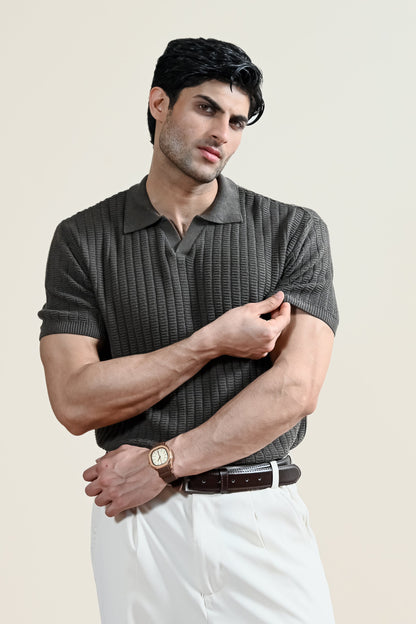 Textured Knit Polo Shirt
