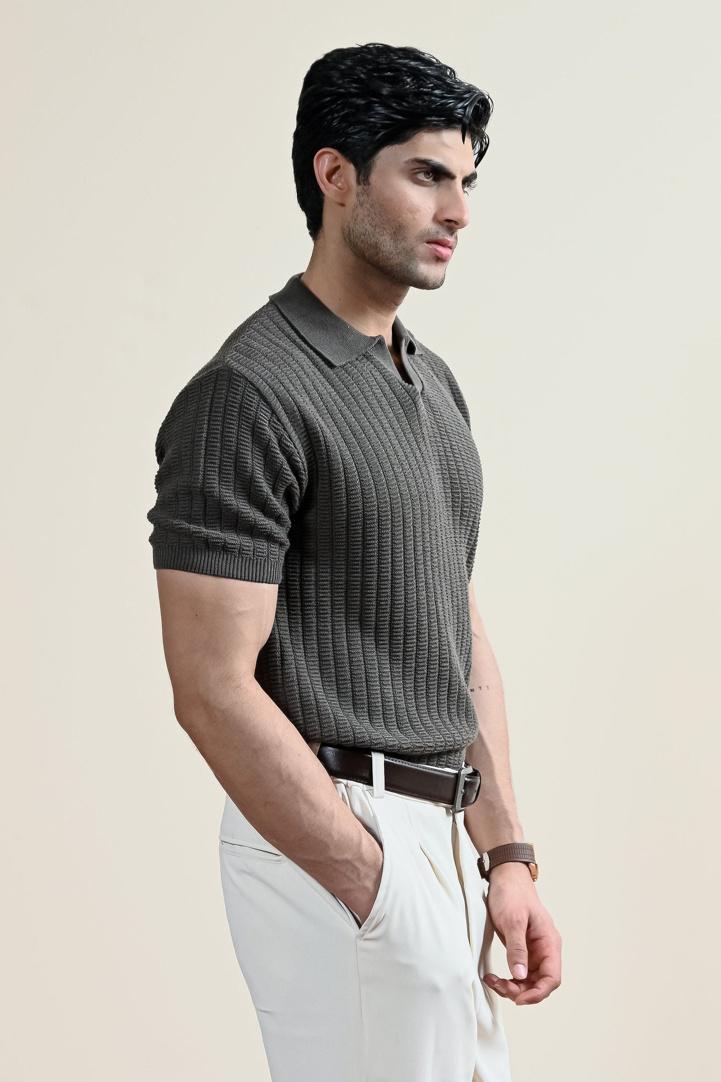 Textured Knit Polo Shirt
